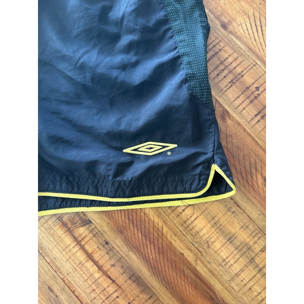 Vtg Y2K 90s Umbro Soccer Shorts Black Yellow Piping Mesh Mens Large Fits 17"